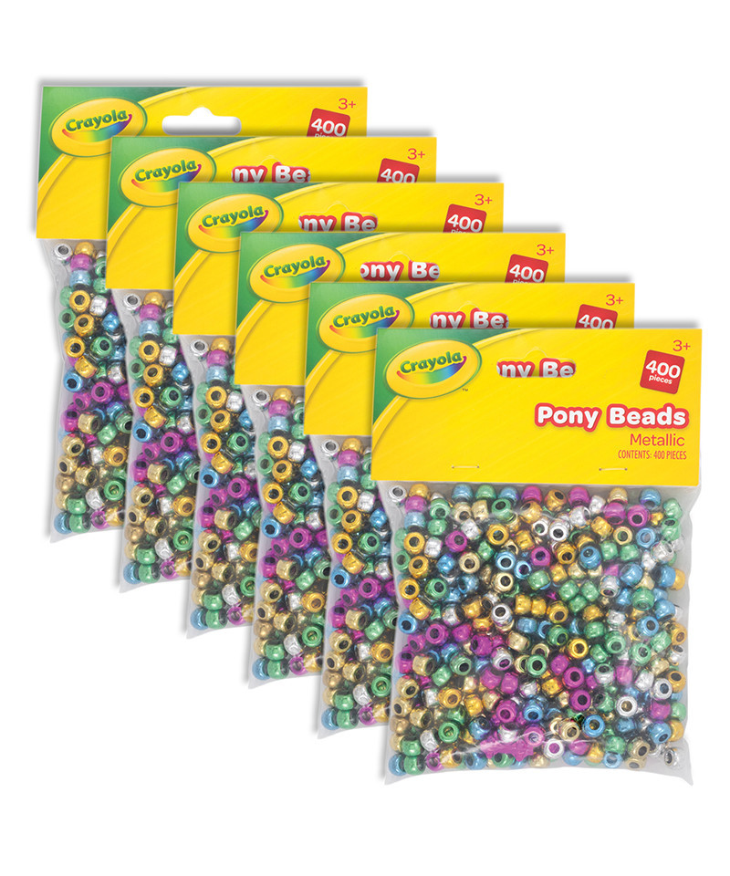 Pony Beads, Assorted Metallic Colors, 400 Pieces Per Pack, 6 Packs